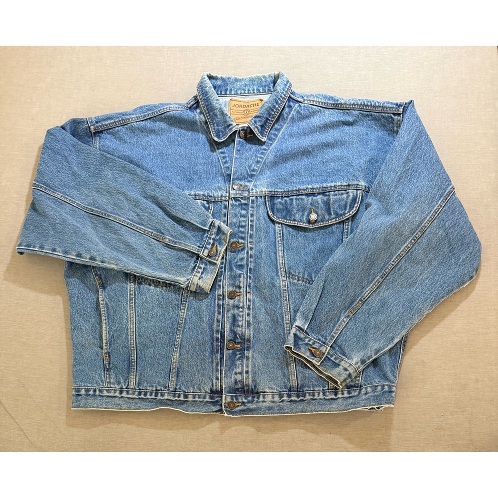 Vintage Jordache Denim Trucker Jacket Mens #XL Blue Button‎ Long Sleeve